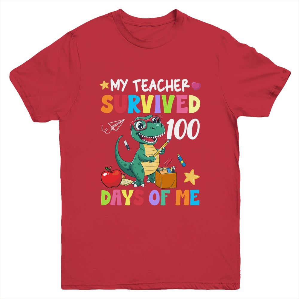 100th Day Of School My Teacher Survived 100 Days Boys Dino Youth Shirt | teecentury