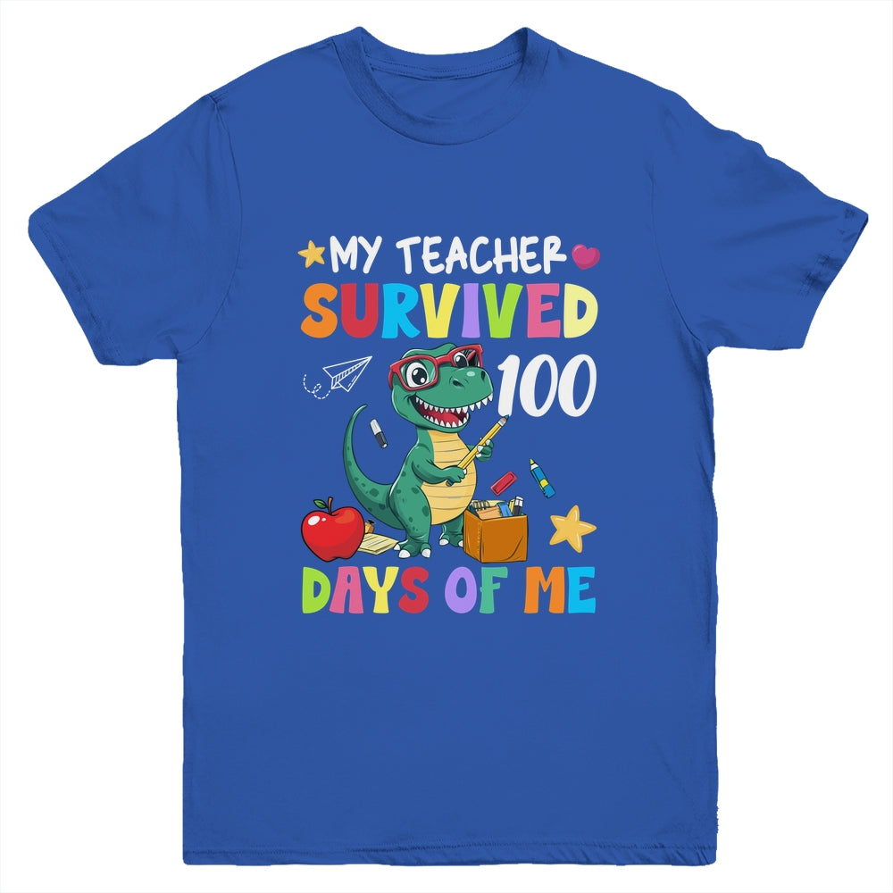 100th Day Of School My Teacher Survived 100 Days Boys Dino Youth Shirt | teecentury