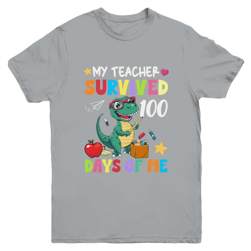100th Day Of School My Teacher Survived 100 Days Boys Dino Youth Shirt | teecentury