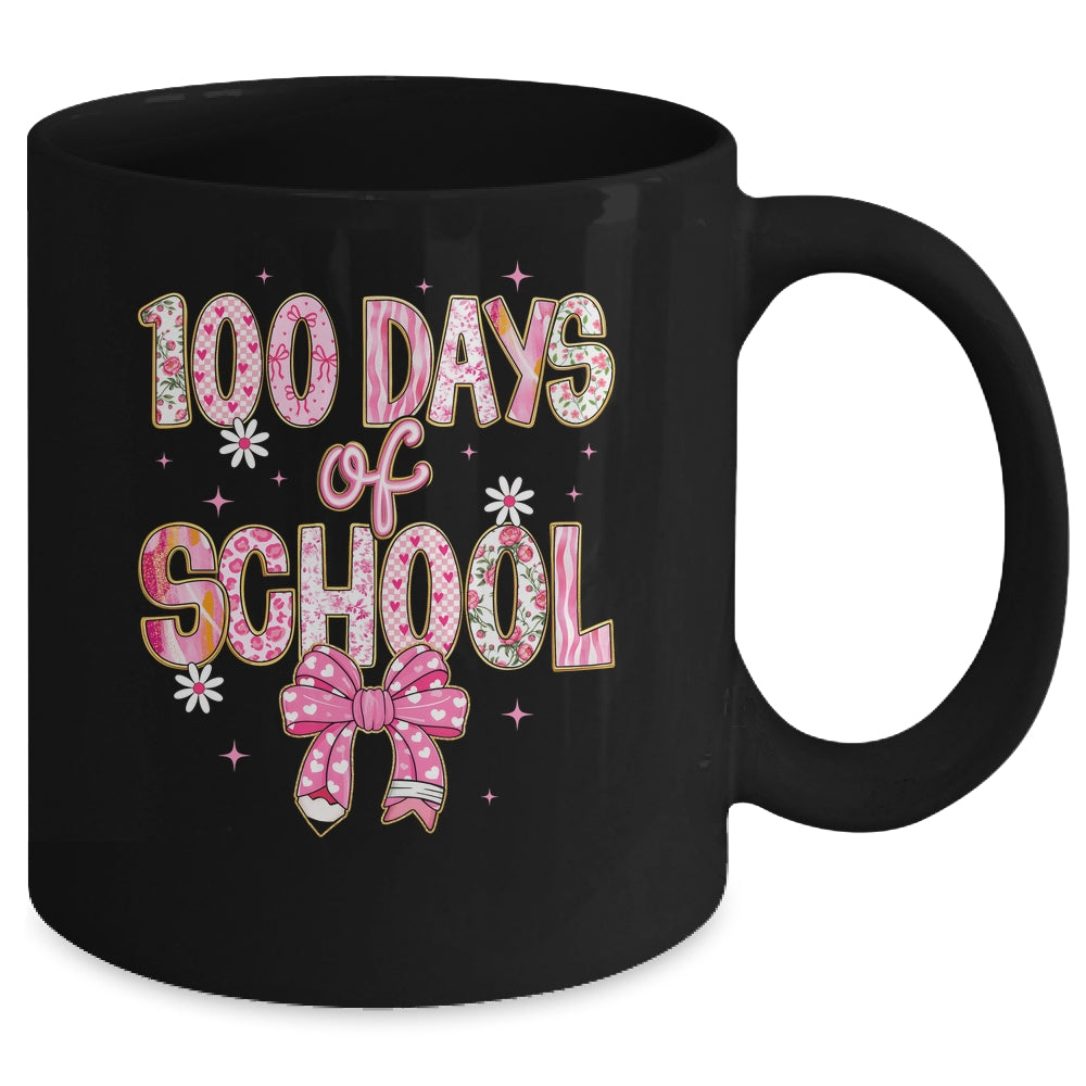 100th Day Of School Preppy 100 Days Teacher Kid Coquette Bow Mug | teecentury