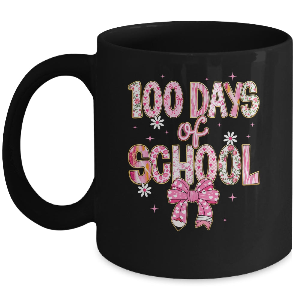 100th Day Of School Preppy 100 Days Teacher Kid Coquette Bow Mug | teecentury