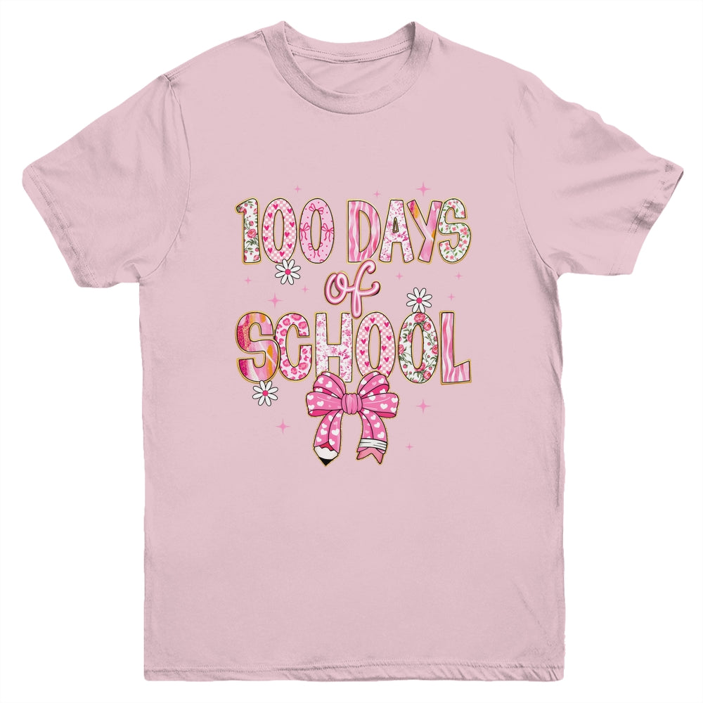 100th Day Of School Preppy 100 Days Teacher Kid Coquette Bow Youth Shirt | teecentury