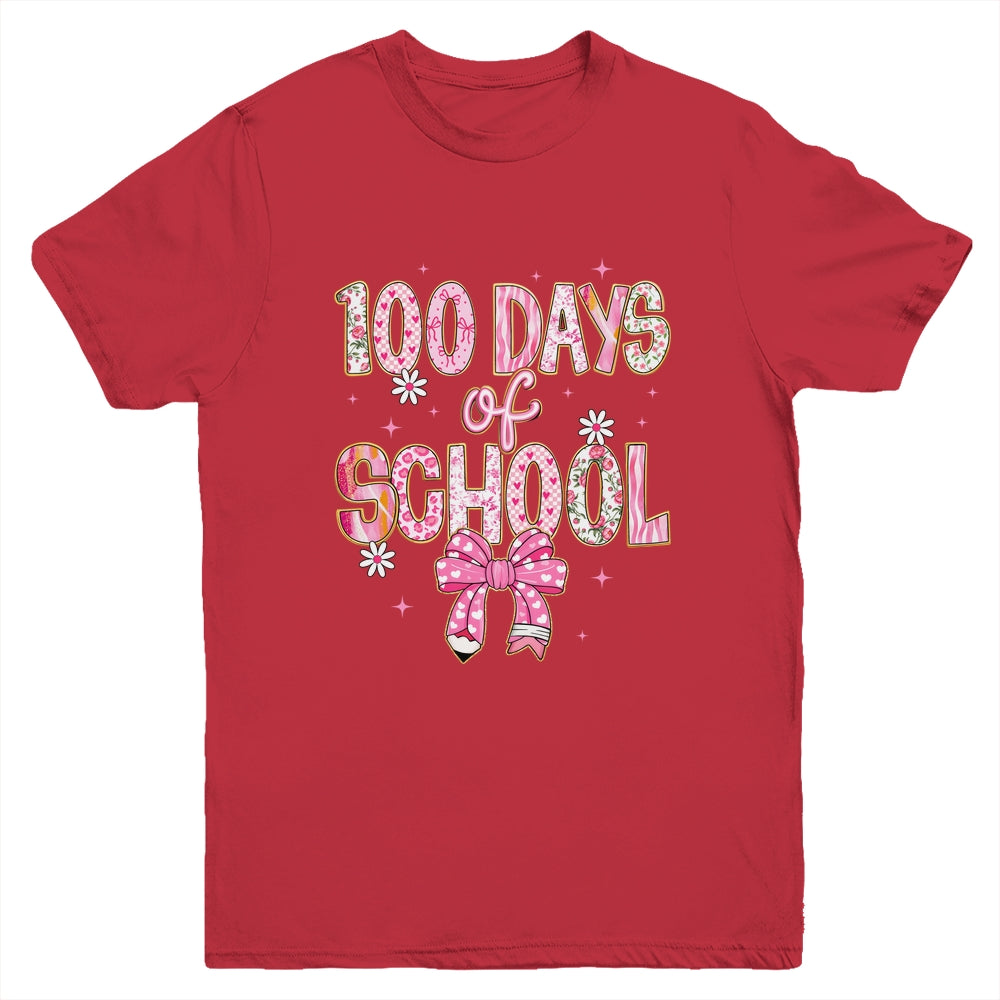 100th Day Of School Preppy 100 Days Teacher Kid Coquette Bow Youth Shirt | teecentury