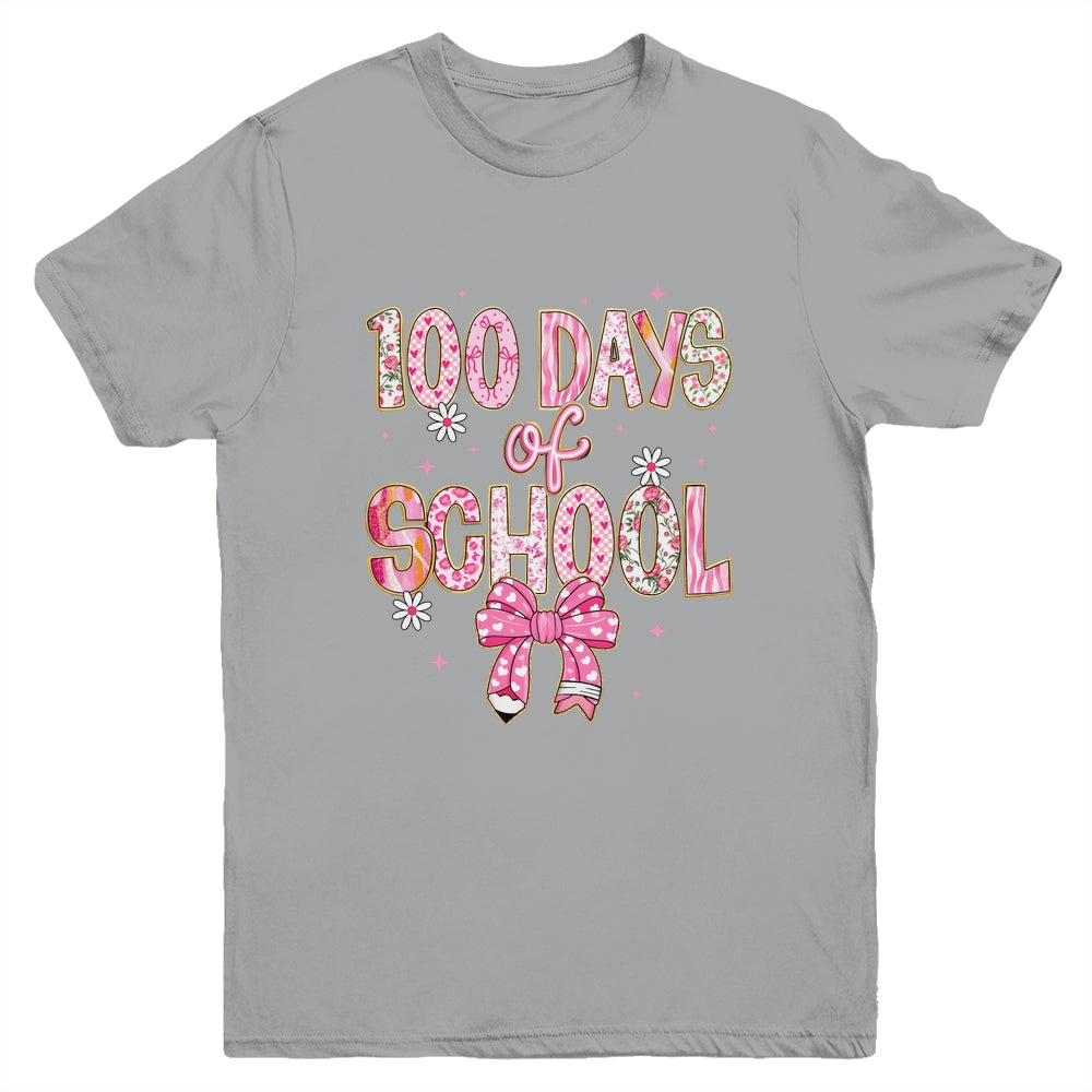 100th Day Of School Preppy 100 Days Teacher Kid Coquette Bow Youth Shirt | teecentury