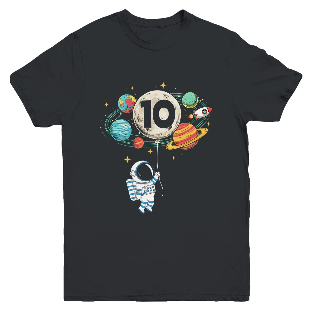 10 Years Old Birthday Boy Astronaut Space 10th Birthday Youth Shirt | teecentury