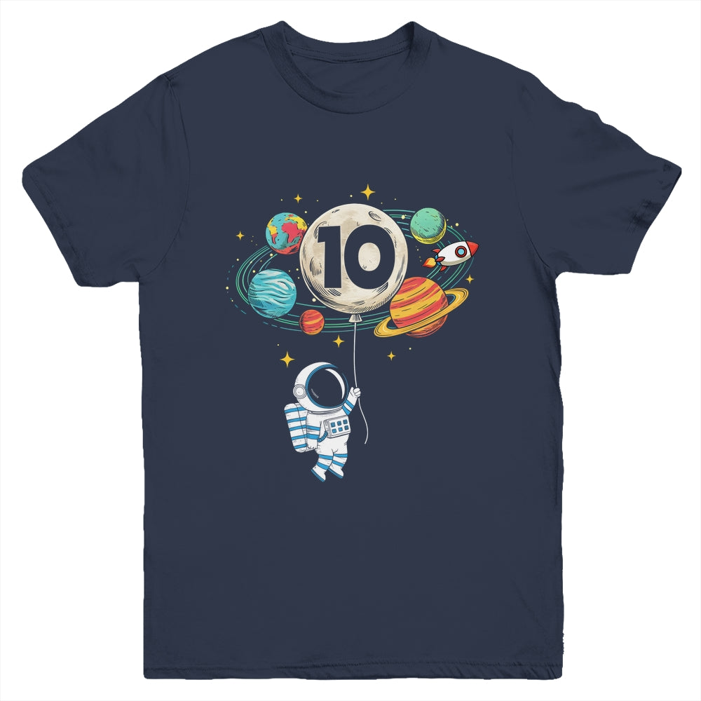 10 Years Old Birthday Boy Astronaut Space 10th Birthday Youth Shirt | teecentury