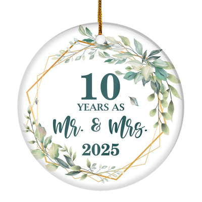 10th Anniversary Wedding Ornament Married 10 Years As Mr and Mrs For Couples Christmas Husband Wife Wedding Gift Holiday Decoration Christmas Tree Ornament | teecentury