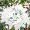 10th Anniversary Wedding Ornament Married 10 Years As Mr and Mrs For Couples Christmas Husband Wife Wedding Gift Holiday Decoration Christmas Tree Ornament | teecentury