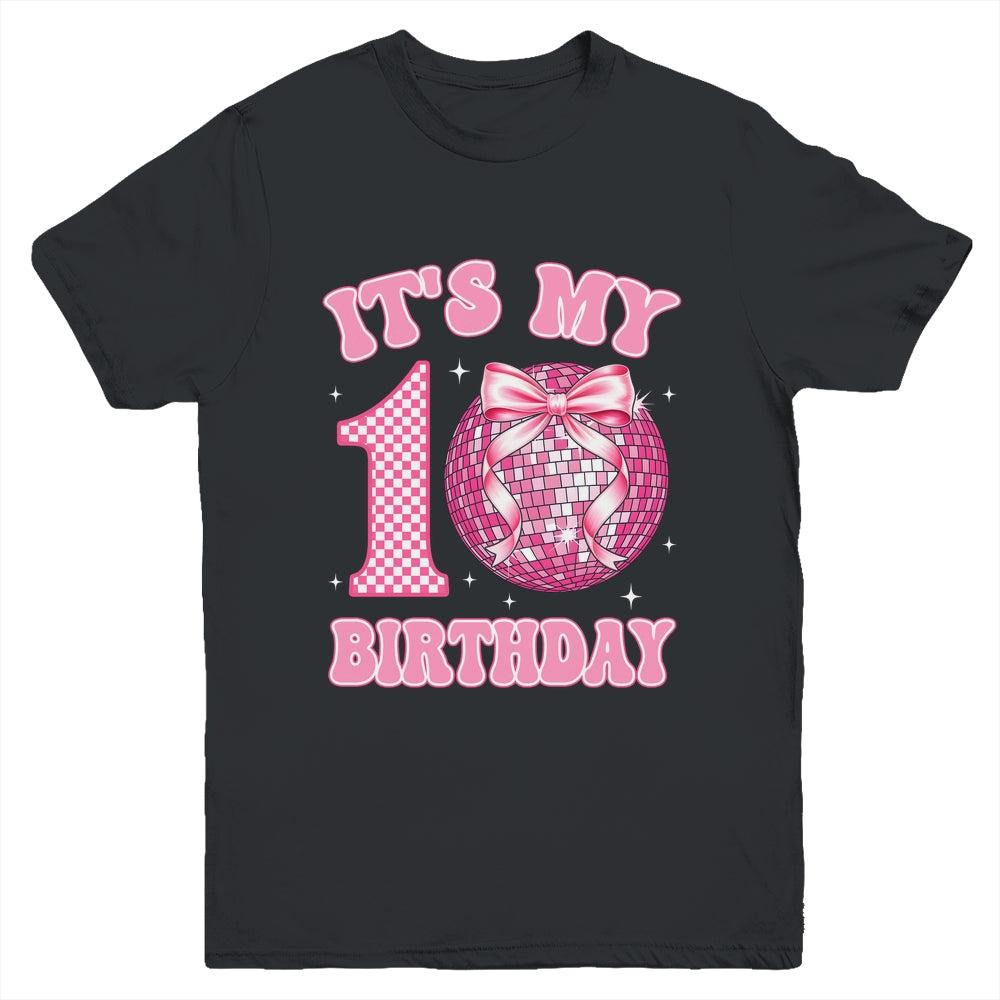 10th Birthday Coquette Bow Disco Ball 10 Year Old Birthday Youth Shirt | teecentury