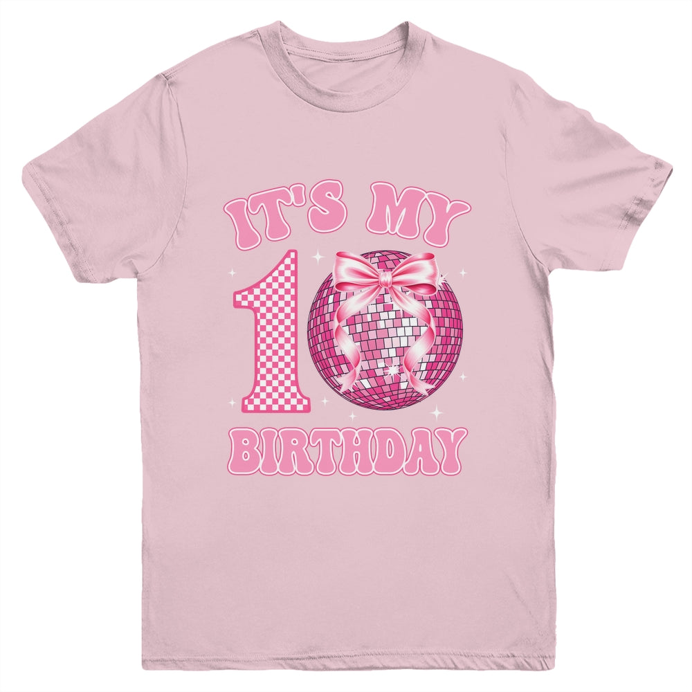 10th Birthday Coquette Bow Disco Ball 10 Year Old Birthday Youth Shirt | teecentury