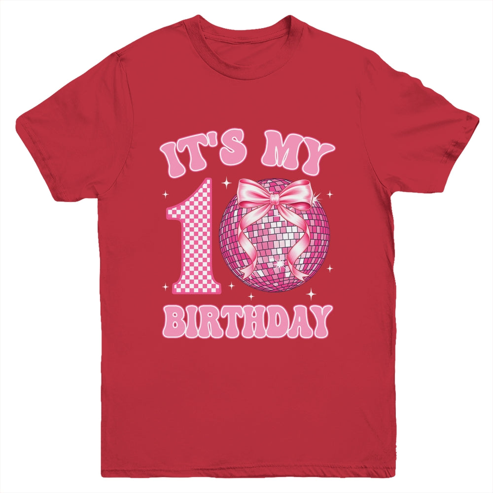 10th Birthday Coquette Bow Disco Ball 10 Year Old Birthday Youth Shirt | teecentury