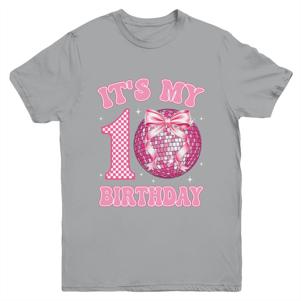 10th Birthday Coquette Bow Disco Ball 10 Year Old Birthday Youth Shirt | teecentury