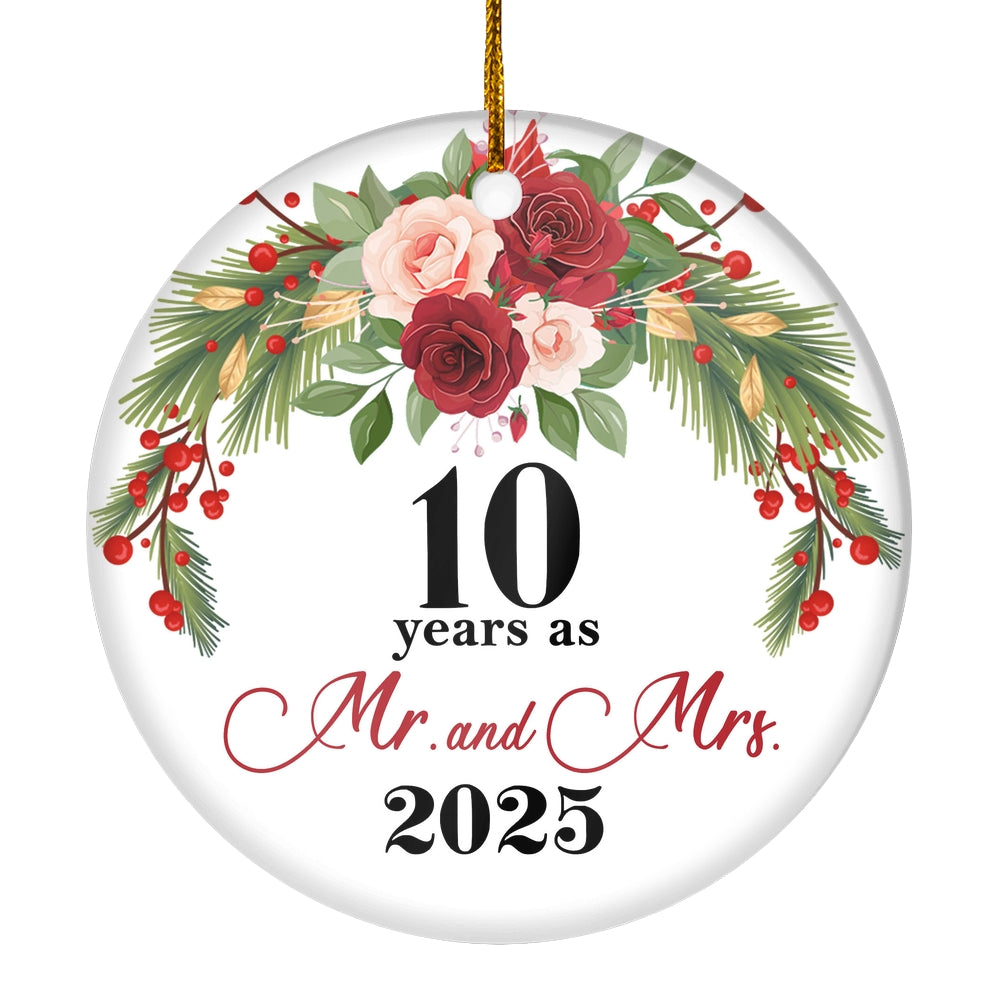 10th Wedding Anniversary 10 Years As Mr & Mrs 2025 Christmas Ornaments Gifts For Couples Husband Wife Holiday Decoration Christmas Tree Ornament | teecentury