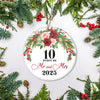 10th Wedding Anniversary 10 Years As Mr & Mrs 2025 Christmas Ornaments Gifts For Couples Husband Wife Holiday Decoration Christmas Tree Ornament | teecentury