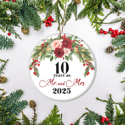 10th Wedding Anniversary 10 Years As Mr & Mrs 2025 Christmas Ornaments Gifts For Couples Husband Wife Holiday Decoration Christmas Tree Ornament | teecentury