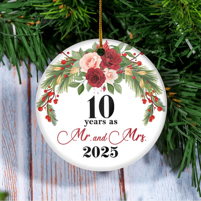 10th Wedding Anniversary 10 Years As Mr & Mrs 2025 Christmas Ornaments Gifts For Couples Husband Wife Holiday Decoration Christmas Tree Ornament | teecentury