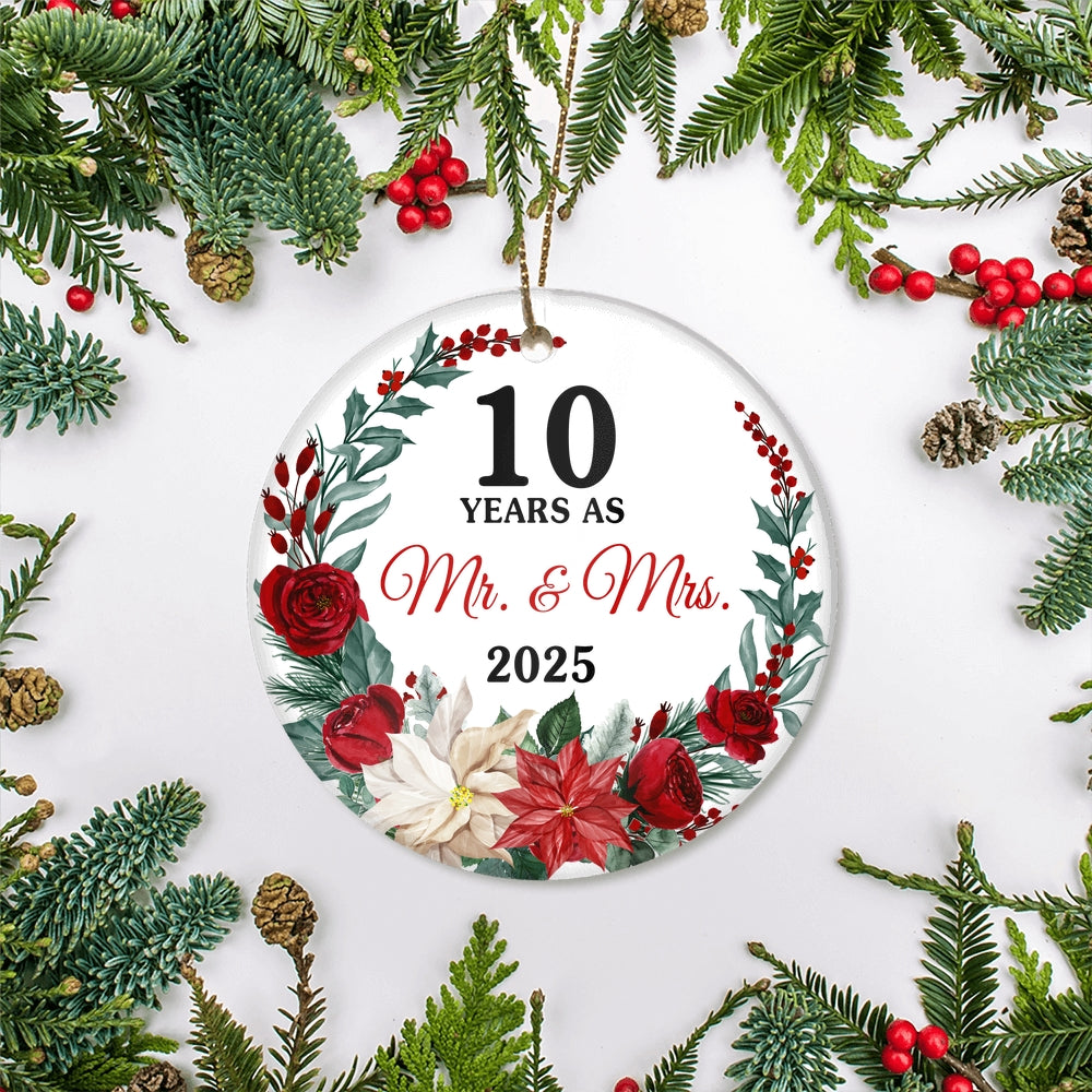 10th Wedding Anniversary Ornament Married 10 Years As Mr and Mrs For Couples Christmas Husband Wife Wedding Gift Holiday Decoration Christmas Tree Ornament | teecentury