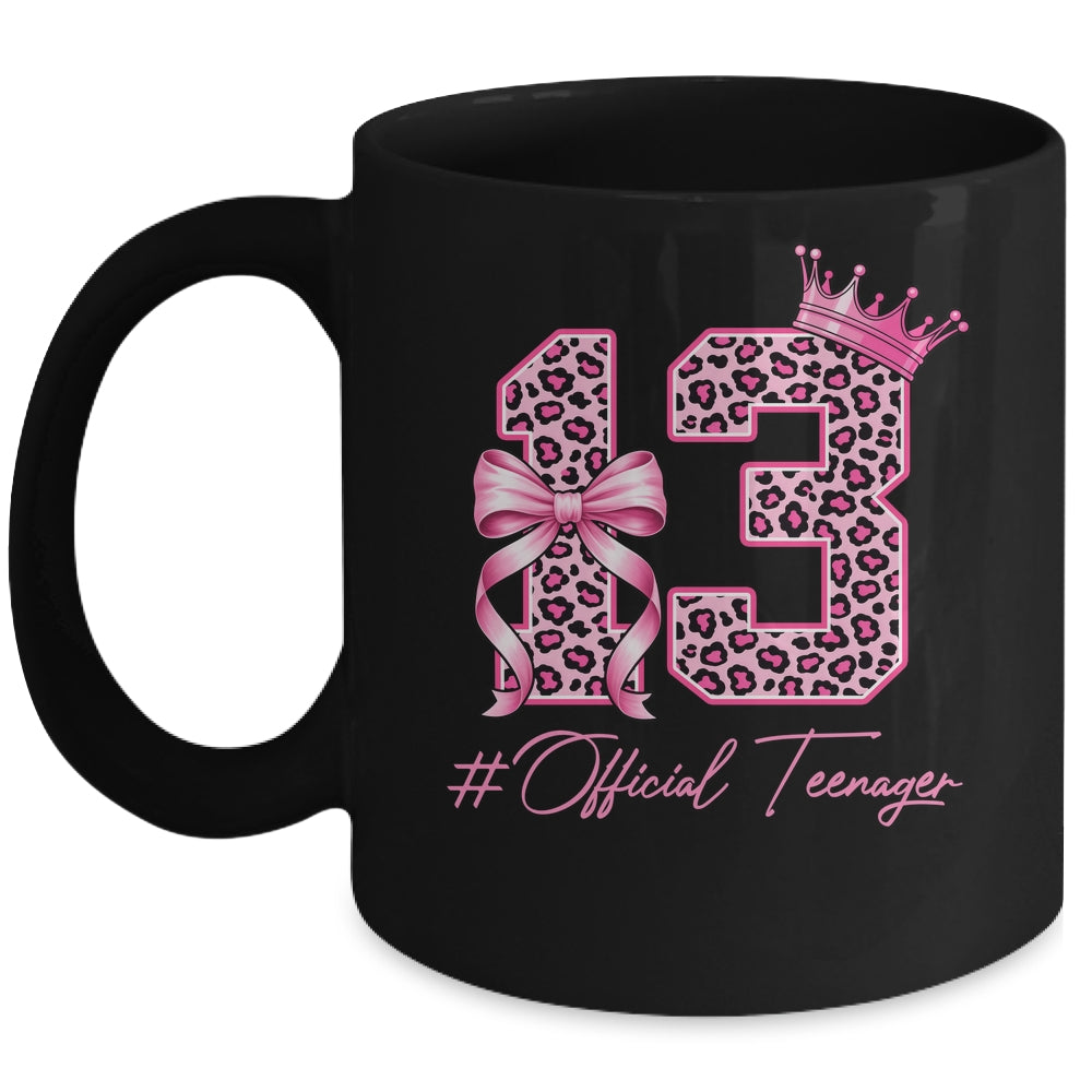 13th Birthday Girl Pink Coquette Bow Leopard 13 Year Old Mug | teecentury