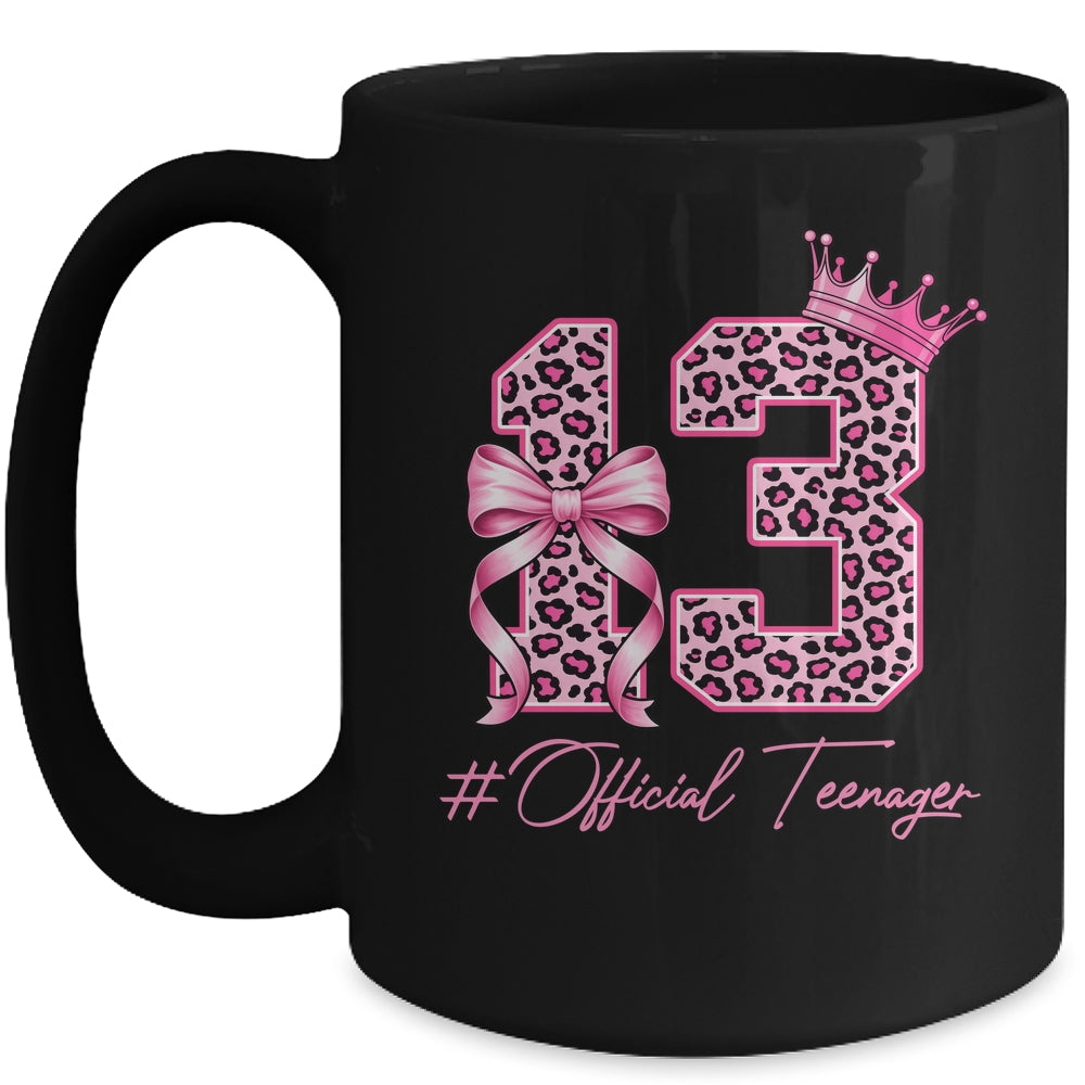 13th Birthday Girl Pink Coquette Bow Leopard 13 Year Old Mug | teecentury