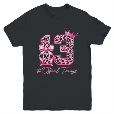 13th Birthday Girl Pink Coquette Bow Leopard 13 Year Old Youth Shirt | teecentury