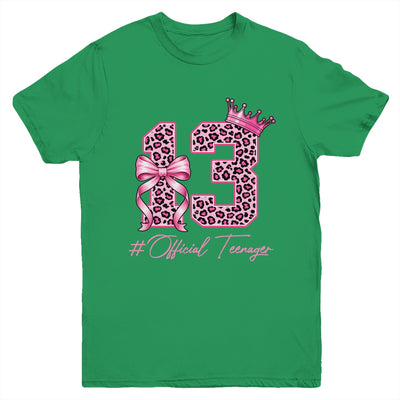 13th Birthday Girl Pink Coquette Bow Leopard 13 Year Old Youth Shirt | teecentury
