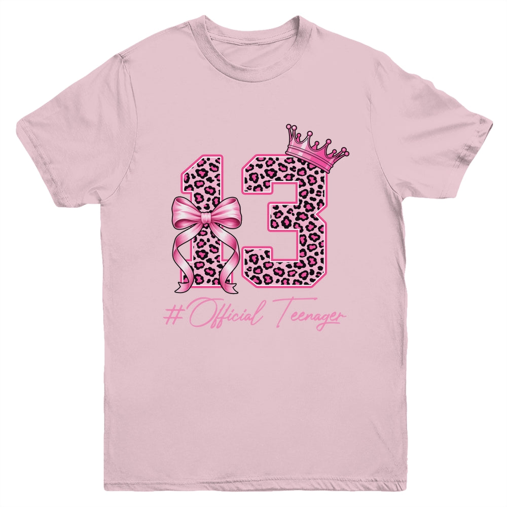 13th Birthday Girl Pink Coquette Bow Leopard 13 Year Old Youth Shirt | teecentury