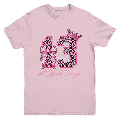 13th Birthday Girl Pink Coquette Bow Leopard 13 Year Old Youth Shirt | teecentury
