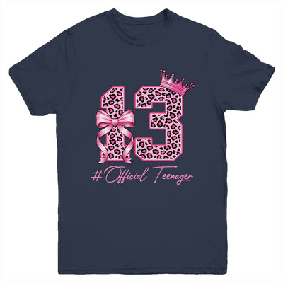 13th Birthday Girl Pink Coquette Bow Leopard 13 Year Old Youth Shirt | teecentury