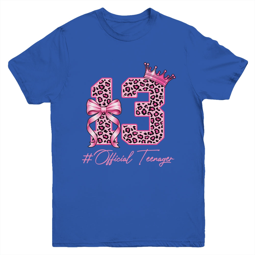 13th Birthday Girl Pink Coquette Bow Leopard 13 Year Old Youth Shirt | teecentury