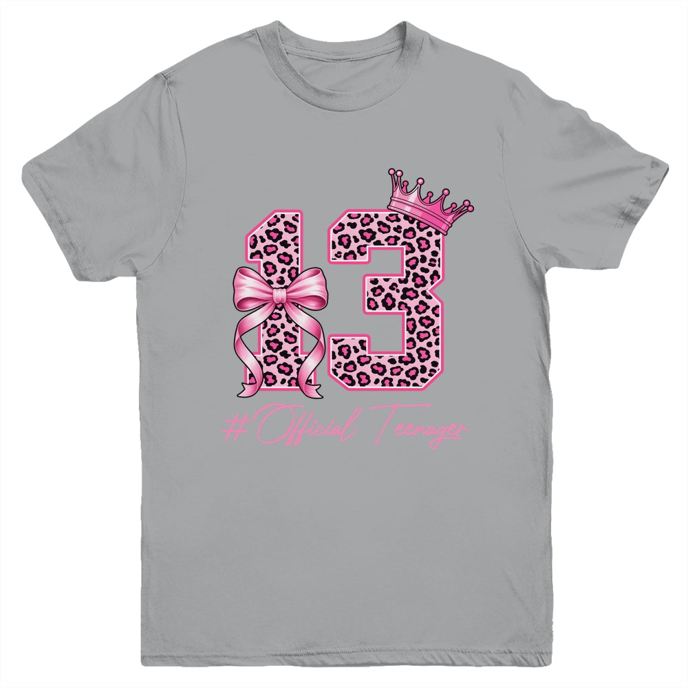 13th Birthday Girl Pink Coquette Bow Leopard 13 Year Old Youth Shirt | teecentury