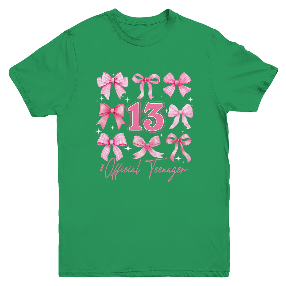 13th Birthday Pink Coquette Bow 13 Year Old Birthday Girl Youth Shirt | teecentury