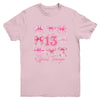 13th Birthday Pink Coquette Bow 13 Year Old Birthday Girl Youth Shirt | teecentury