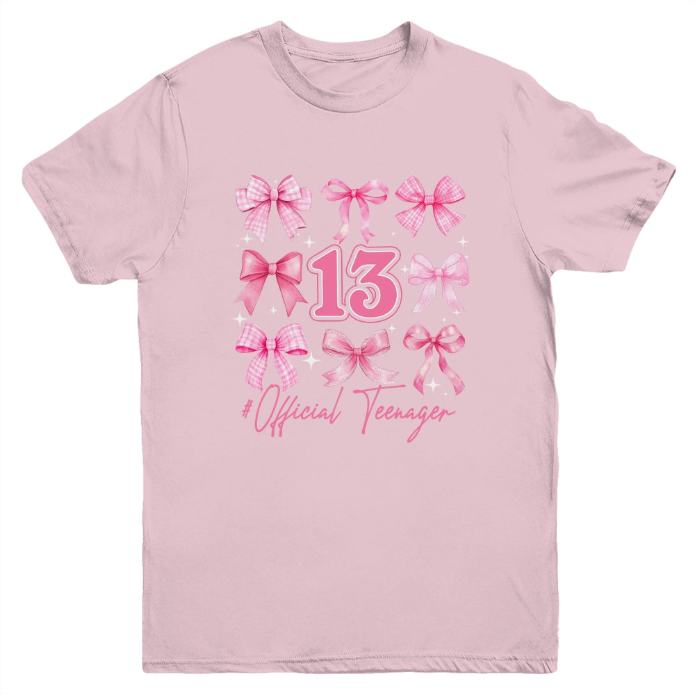 13th Birthday Pink Coquette Bow 13 Year Old Birthday Girl Youth Shirt | teecentury