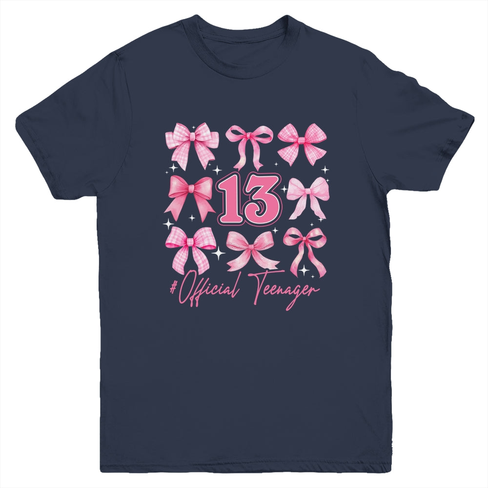 13th Birthday Pink Coquette Bow 13 Year Old Birthday Girl Youth Shirt | teecentury