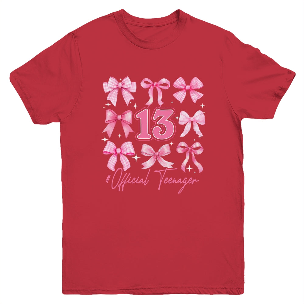 13th Birthday Pink Coquette Bow 13 Year Old Birthday Girl Youth Shirt | teecentury