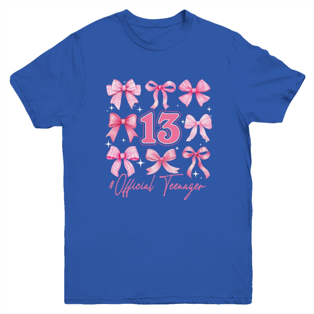 13th Birthday Pink Coquette Bow 13 Year Old Birthday Girl Youth Shirt | teecentury