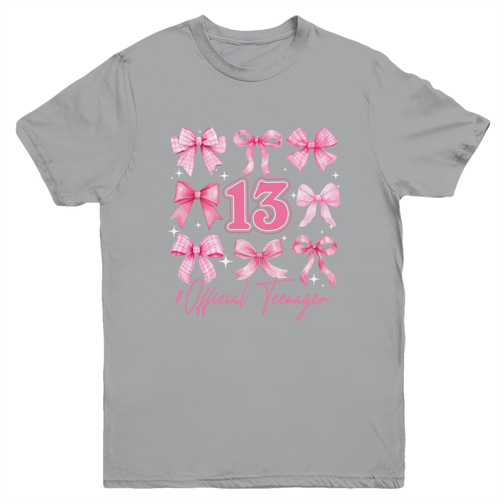 13th Birthday Pink Coquette Bow 13 Year Old Birthday Girl Youth Shirt | teecentury