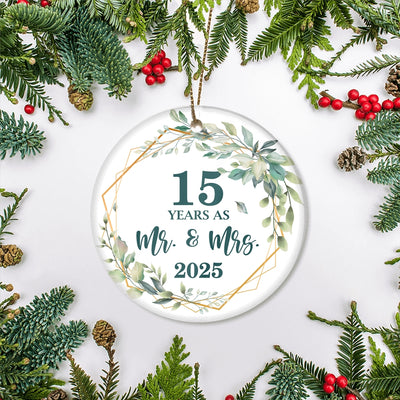 15th Anniversary Wedding Ornament Married 15 Years As Mr and Mrs For Couples Christmas Husband Wife Wedding Gift Holiday Decoration Christmas Tree Ornament | teecentury