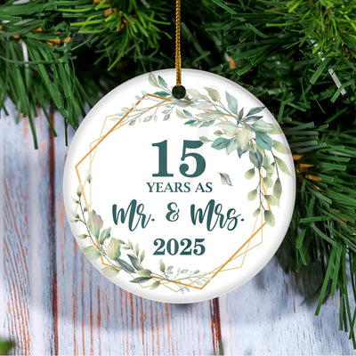 15th Anniversary Wedding Ornament Married 15 Years As Mr and Mrs For Couples Christmas Husband Wife Wedding Gift Holiday Decoration Christmas Tree Ornament | teecentury