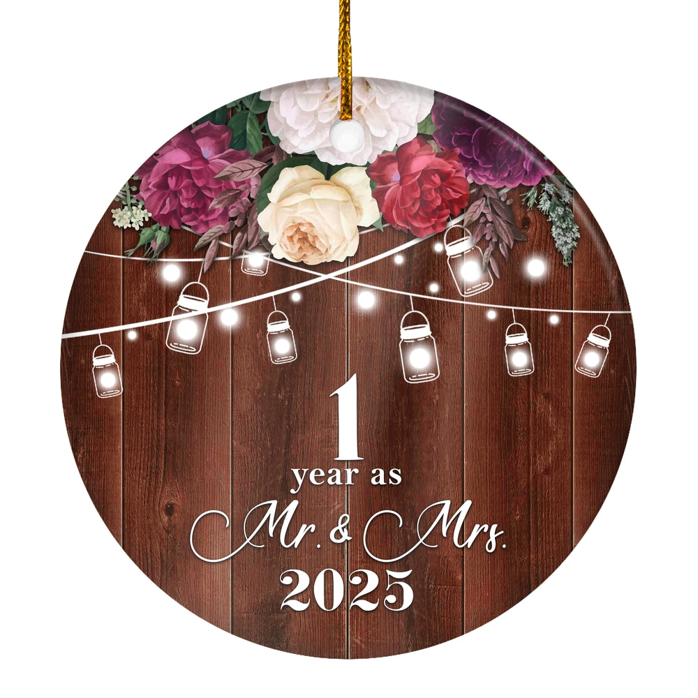 1st Anniversary Wedding Ornament 1 Year As Mr and Mrs For Couples Christmas Husband Wife Married Wedding Gift Holiday Decoration Christmas Tree Ornament | teecentury