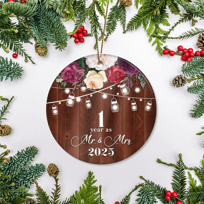 1st Anniversary Wedding Ornament 1 Year As Mr and Mrs For Couples Christmas Husband Wife Married Wedding Gift Holiday Decoration Christmas Tree Ornament | teecentury