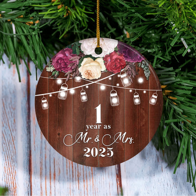 1st Anniversary Wedding Ornament 1 Year As Mr and Mrs For Couples Christmas Husband Wife Married Wedding Gift Holiday Decoration Christmas Tree Ornament | teecentury