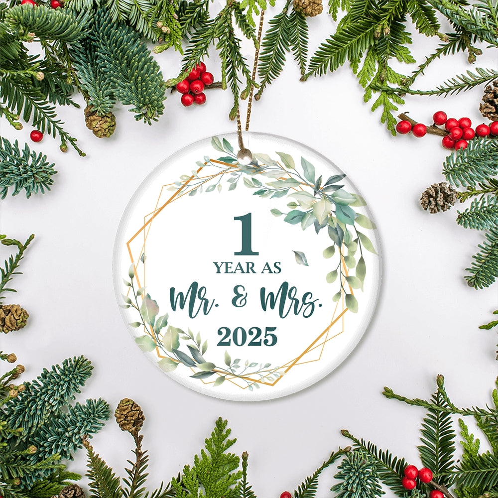 1st Anniversary Wedding Ornament Married 1 Year As Mr and Mrs For Couples Christmas Husband Wife Wedding Gift Holiday Decoration Christmas Tree Ornament | teecentury