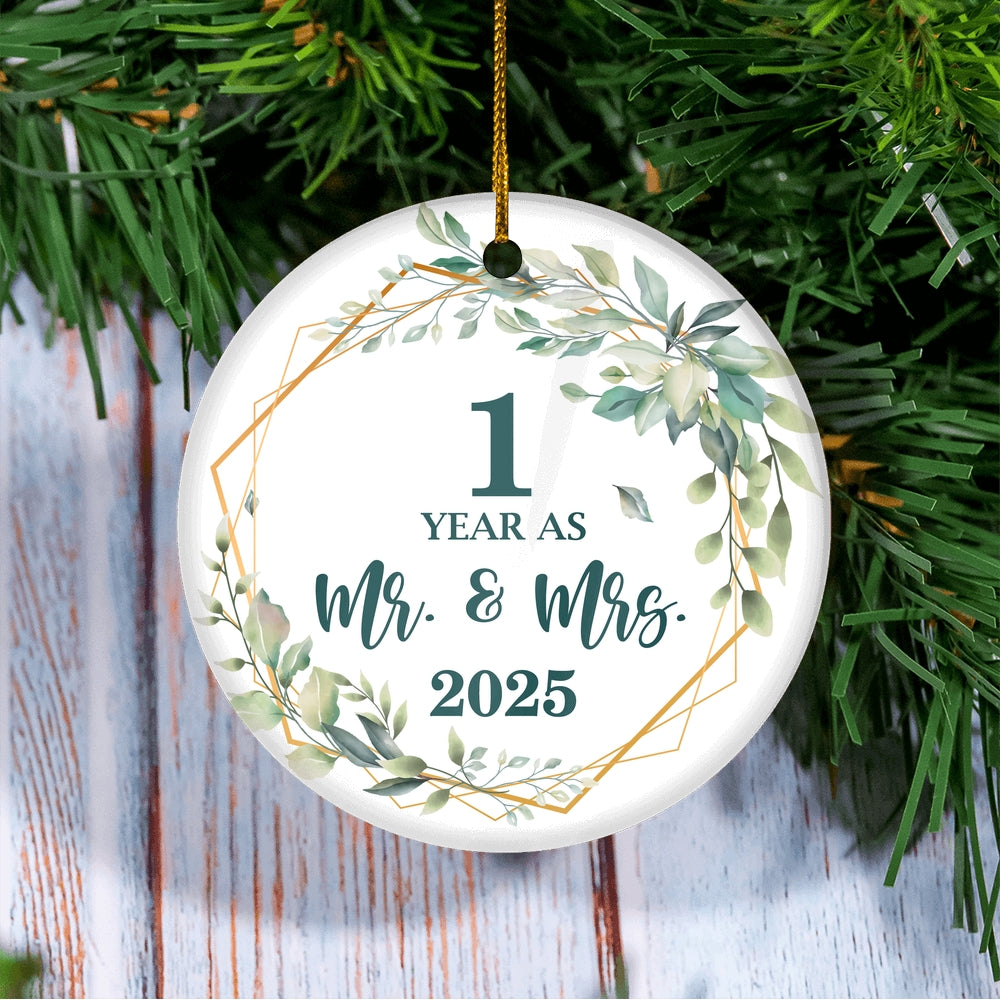 1st Anniversary Wedding Ornament Married 1 Year As Mr and Mrs For Couples Christmas Husband Wife Wedding Gift Holiday Decoration Christmas Tree Ornament | teecentury