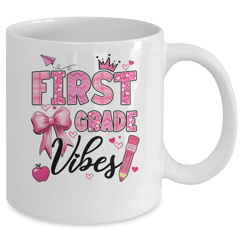1st First Grade Vibes Back To School Coquette Teacher Girl Mug | teecentury