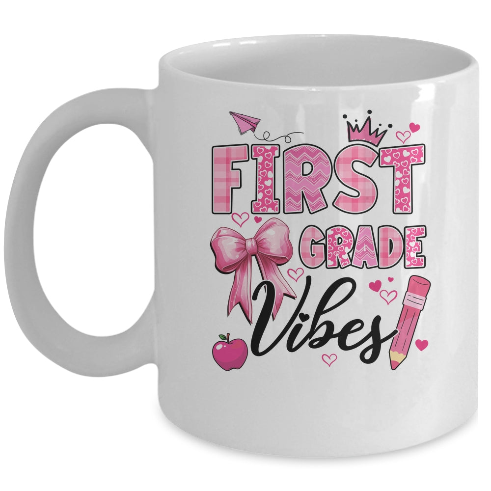 1st First Grade Vibes Back To School Coquette Teacher Girl Mug | teecentury