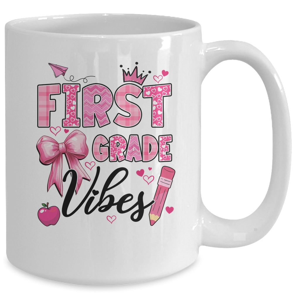 1st First Grade Vibes Back To School Coquette Teacher Girl Mug | teecentury