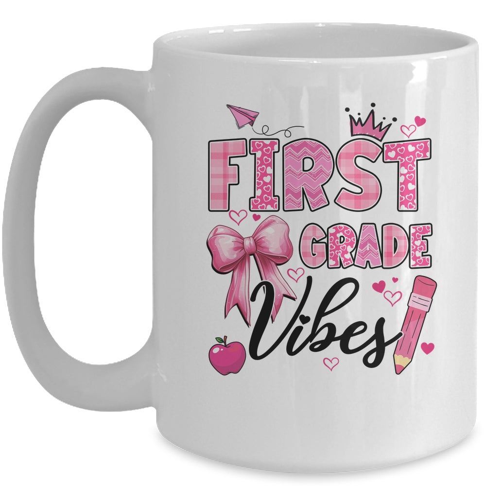 1st First Grade Vibes Back To School Coquette Teacher Girl Mug | teecentury