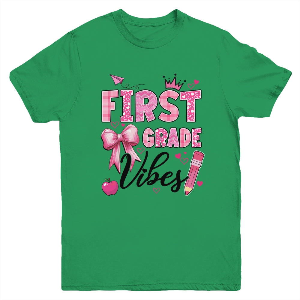 1st First Grade Vibes Back To School Coquette Teacher Girl Youth Shirt | teecentury