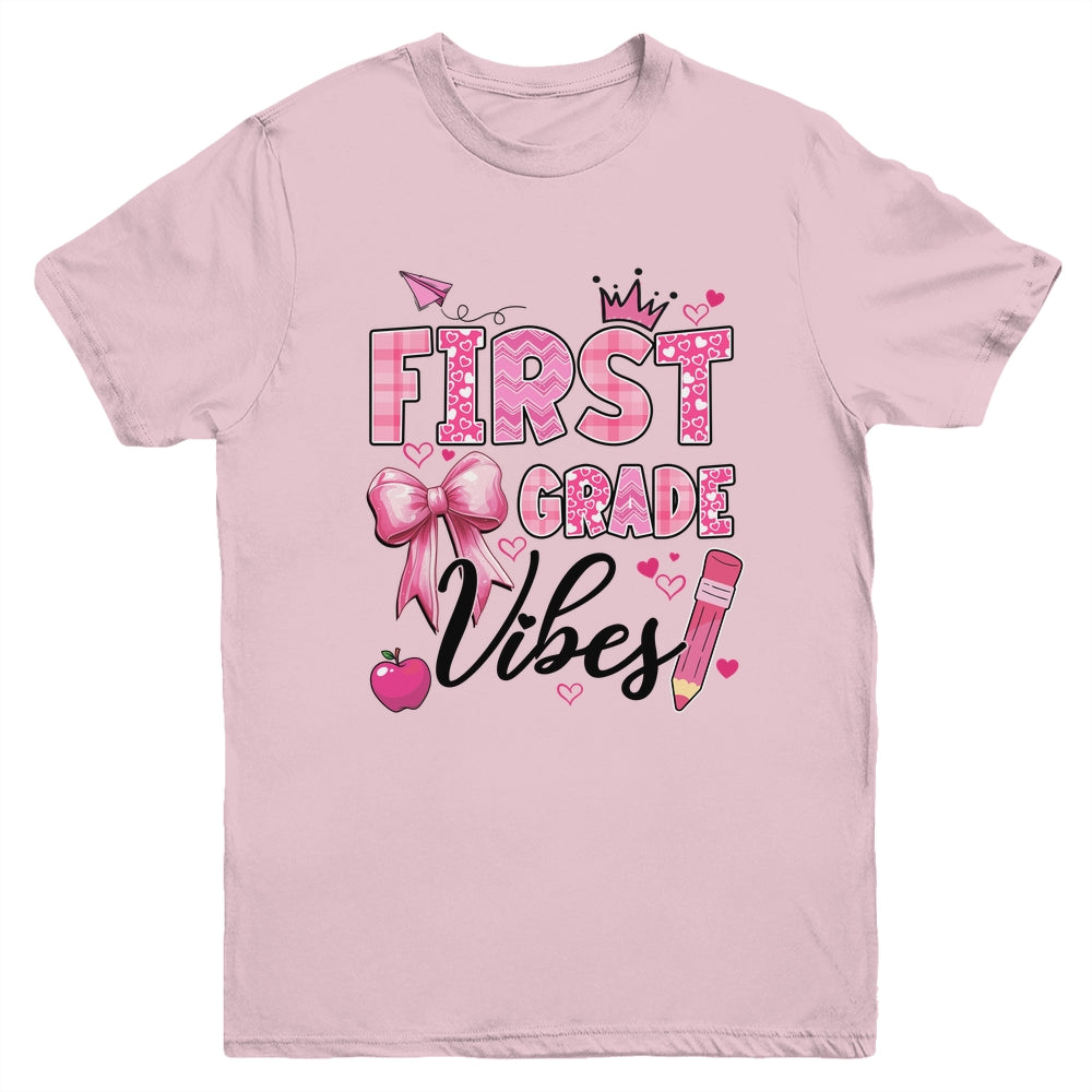1st First Grade Vibes Back To School Coquette Teacher Girl Youth Shirt | teecentury